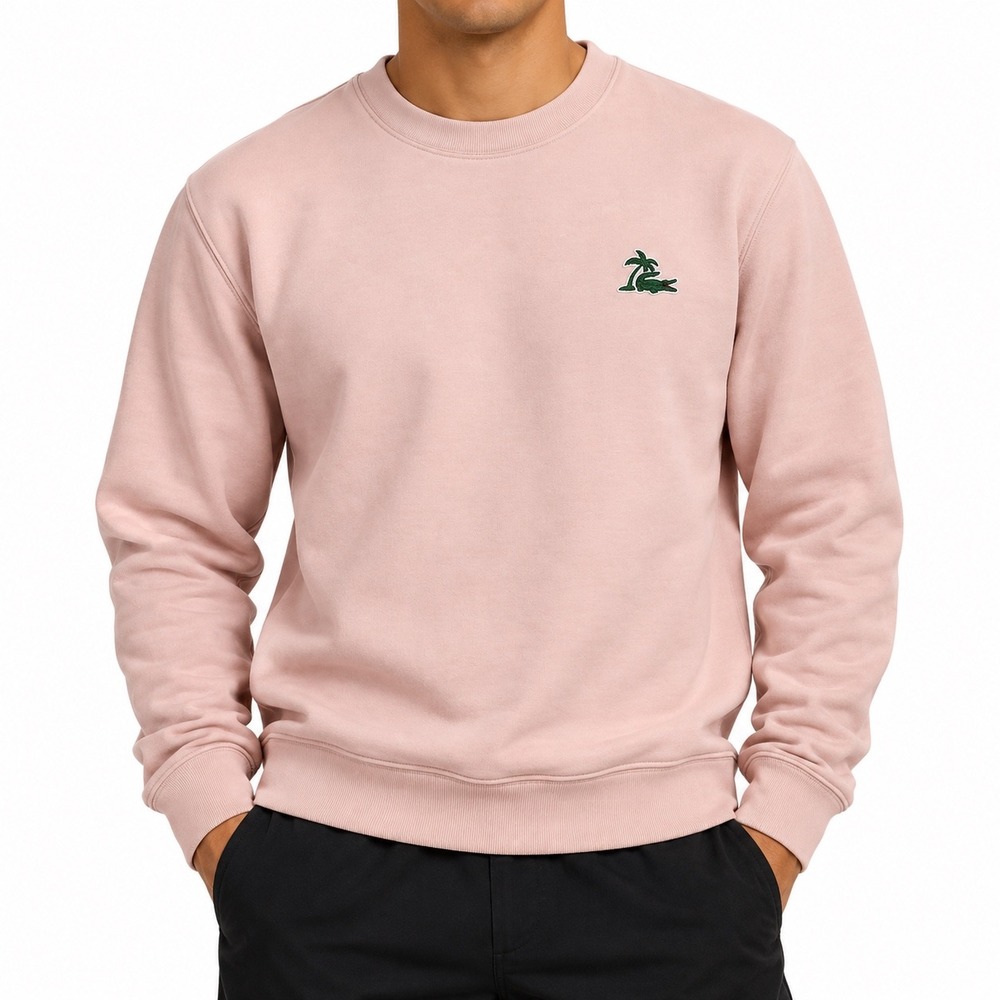Lacoste Mens Light Pink Palm Tree Crocodile Logo Crewneck Sweatshirt Size S